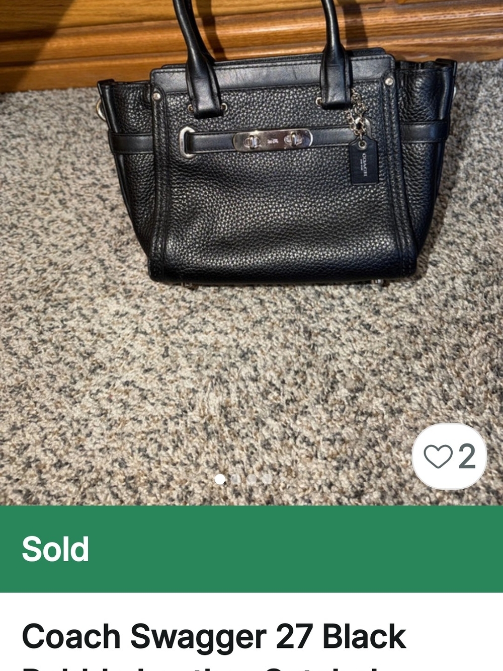 Coach Black Pebbled Leather Swagger Satchel with Silver-Tone Hardware